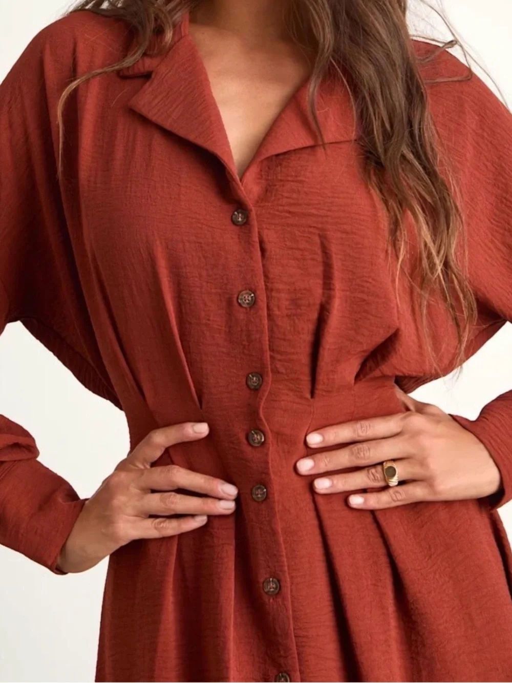 Lulu's Rust Red Collared Button-Front Dress - Picture 4 of 9